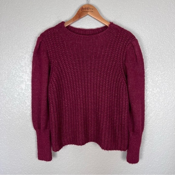 Lulus Go Cozy Burgundy Chunky Knit Puff Sleeve Red Sweater M - Cozycore, Fall - Picture 6 of 10